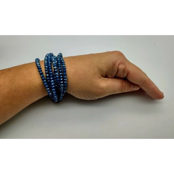 Blue Druzy Bracelet Multi-Strand Vegan leather Wrapped Stretchy Trendy... - Picture 3 of 3